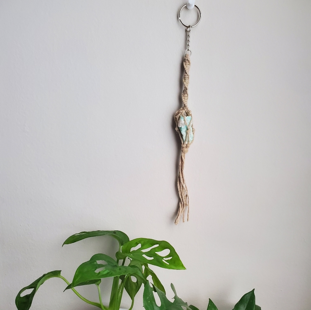Macrame Amazonite Raw Stone Keychain